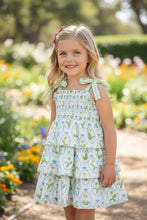 Load image into Gallery viewer, 3 Tiered Yellow Floral &amp; Green Dress.