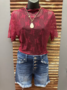 Burgundy Lace Mesh Shirt