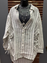 Load image into Gallery viewer, Side Slit Roomy Fit Stripe Linen Airy Shirt Top