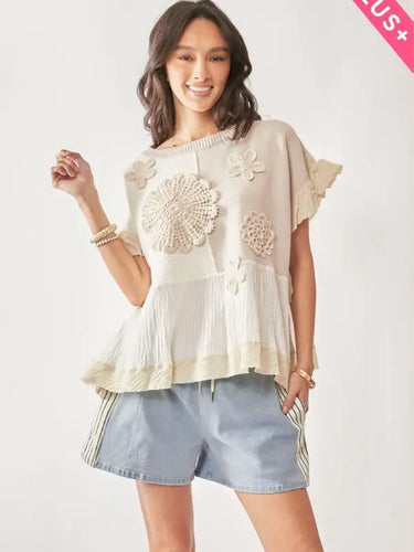 Plus Textured Fabric Ruffle Detail Sweater