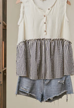 Load image into Gallery viewer, Sleeveless Striped Button Peplum