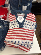 Load image into Gallery viewer, Stars and Striped V-neck with Ribbed Accent