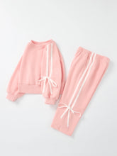 Load image into Gallery viewer, Girls Pink Bow Trim Sweatshirt and Pants Set