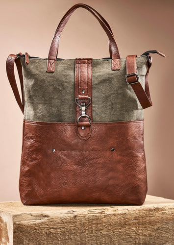 Jamie Up-Cycled Canvas Convertible Tote Bag Tan