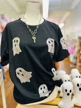 Load image into Gallery viewer, Short Sleeve Glitter Ghost Pattern Crew Neck