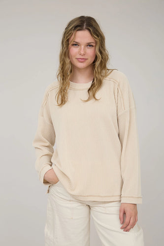 Oatmeal Ribbed Long Sleeve Crew Neck