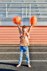 Orange Gingham Distressed Denim