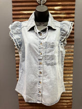 Load image into Gallery viewer, Frayed Sleeve Denim Blouse