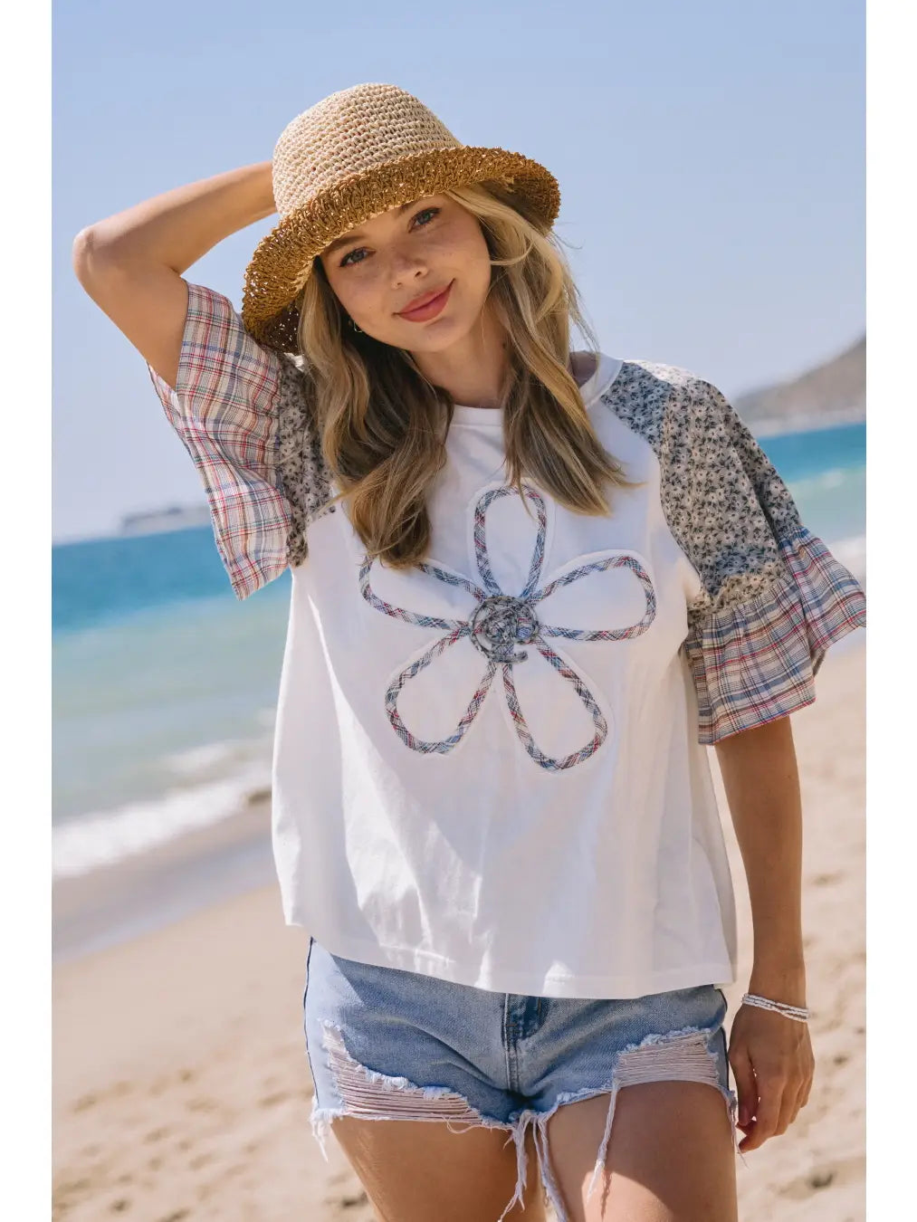 Plus Contrast Daisy Knit Top