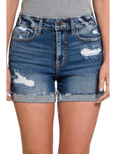 Load image into Gallery viewer, Distressed Cuffed Raw Hem Denim Shorts Dark