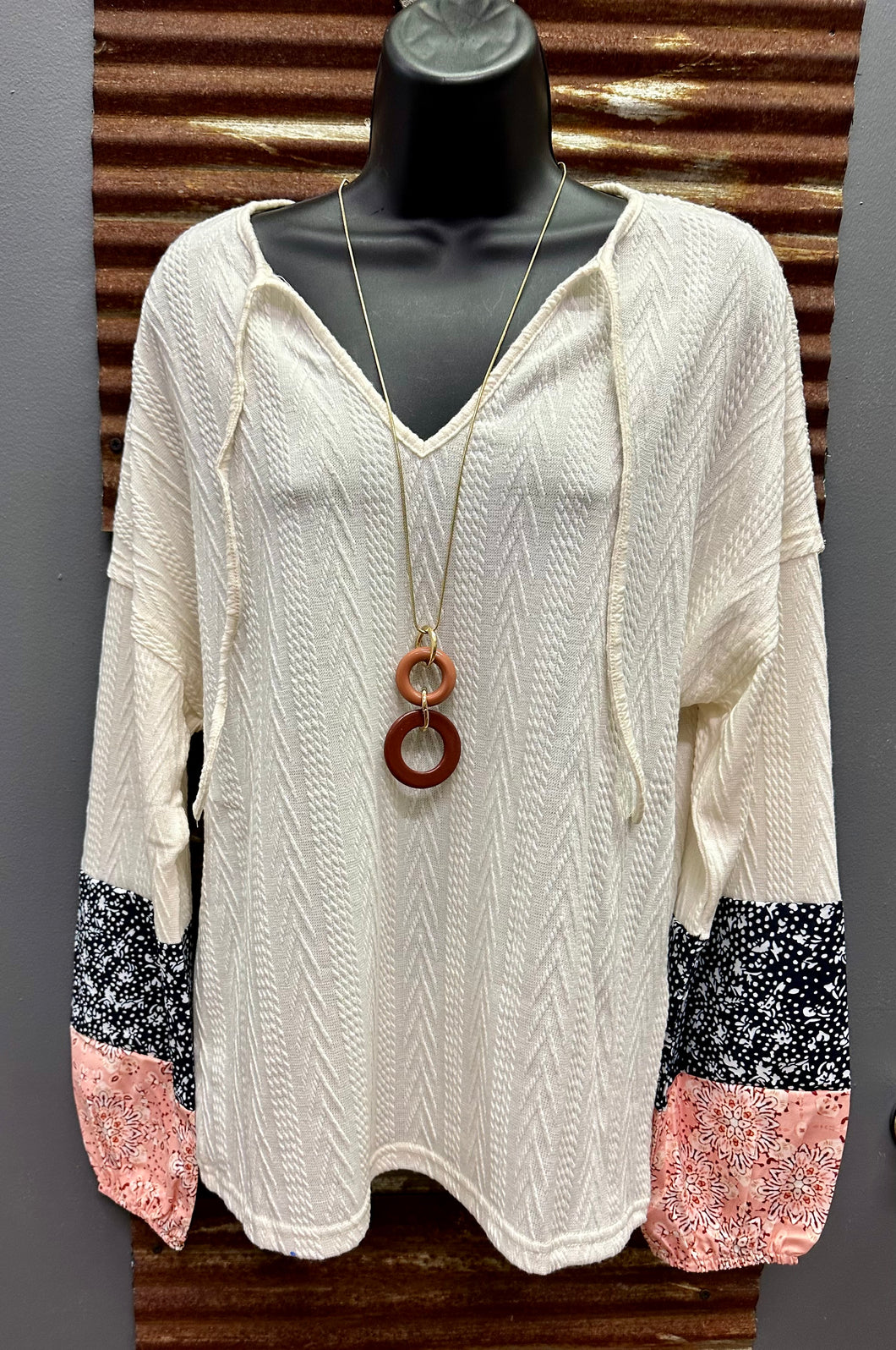 Beige Floral Patchwork Top