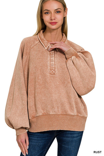 Rust Acid Wash Collared Pullover