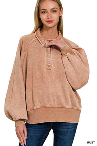 Rust Acid Wash Collared Pullover