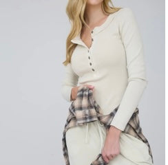 Washed Long Sleeve Henley Khaki