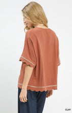 Load image into Gallery viewer, Linen Blend Scallop Trim Top Clay