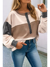 Load image into Gallery viewer, Color Block Waffled Patchwork Loose Henley