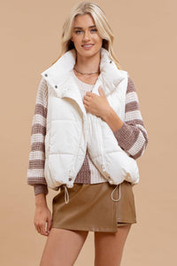 Cream High Neck Puffer Vest