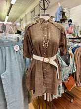 Load image into Gallery viewer, Brown Gauze Button Down Shirt Dress