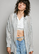 Load image into Gallery viewer, Side Slit Roomy Fit Stripe Linen Airy Shirt Top