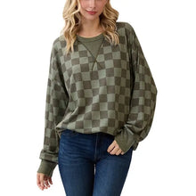 Load image into Gallery viewer, Checkered Drop Shoulder Pullover