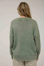 Load image into Gallery viewer, Olive Washed V Neck Long Sleeve Oversized Knit Sweater