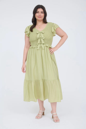 Plus Size Bow Smocked Dress