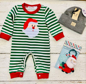 Green Stripe Santa Romper