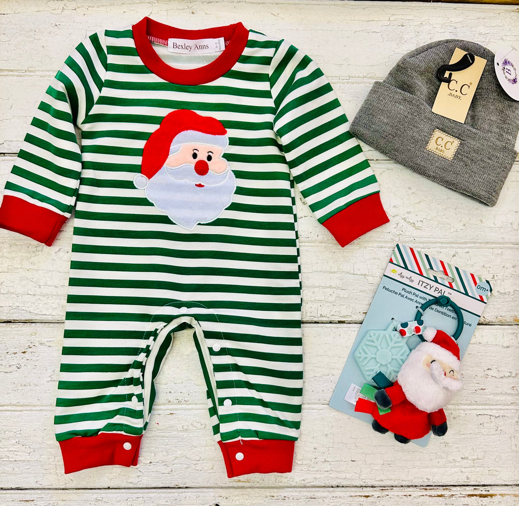 Green Stripe Santa Romper