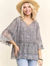Load image into Gallery viewer, Bell Sleeve Lace Top Gray