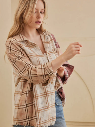 Plaid Oversized Shacket Pink