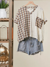 Load image into Gallery viewer, Checked and Lace V Neck Top