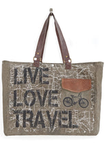 Load image into Gallery viewer, Live Love Travel Up-Cycled Canvas Weekender Bag