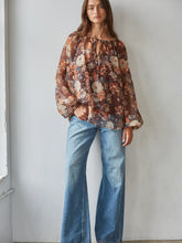 Load image into Gallery viewer, Woven Polyester Floral Print Round Neck Long Sleeve