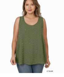 Olive Plus Swiss Dot Sleeveless Round Neck Top