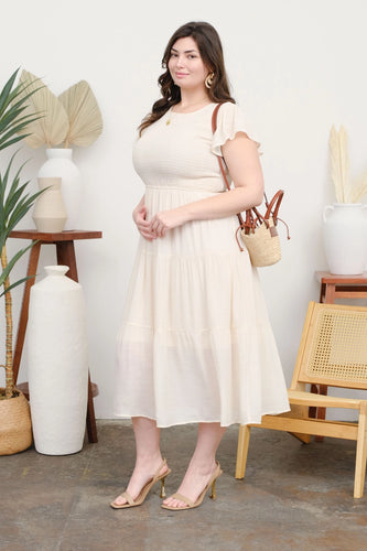 Plus Size Smocked Tiered Midi Dress