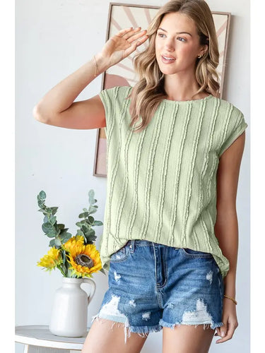 Sage Textured Cap Sleeve Pullover Top
