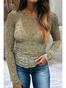Vintage Floral Print Southern Style Mesh Shirt