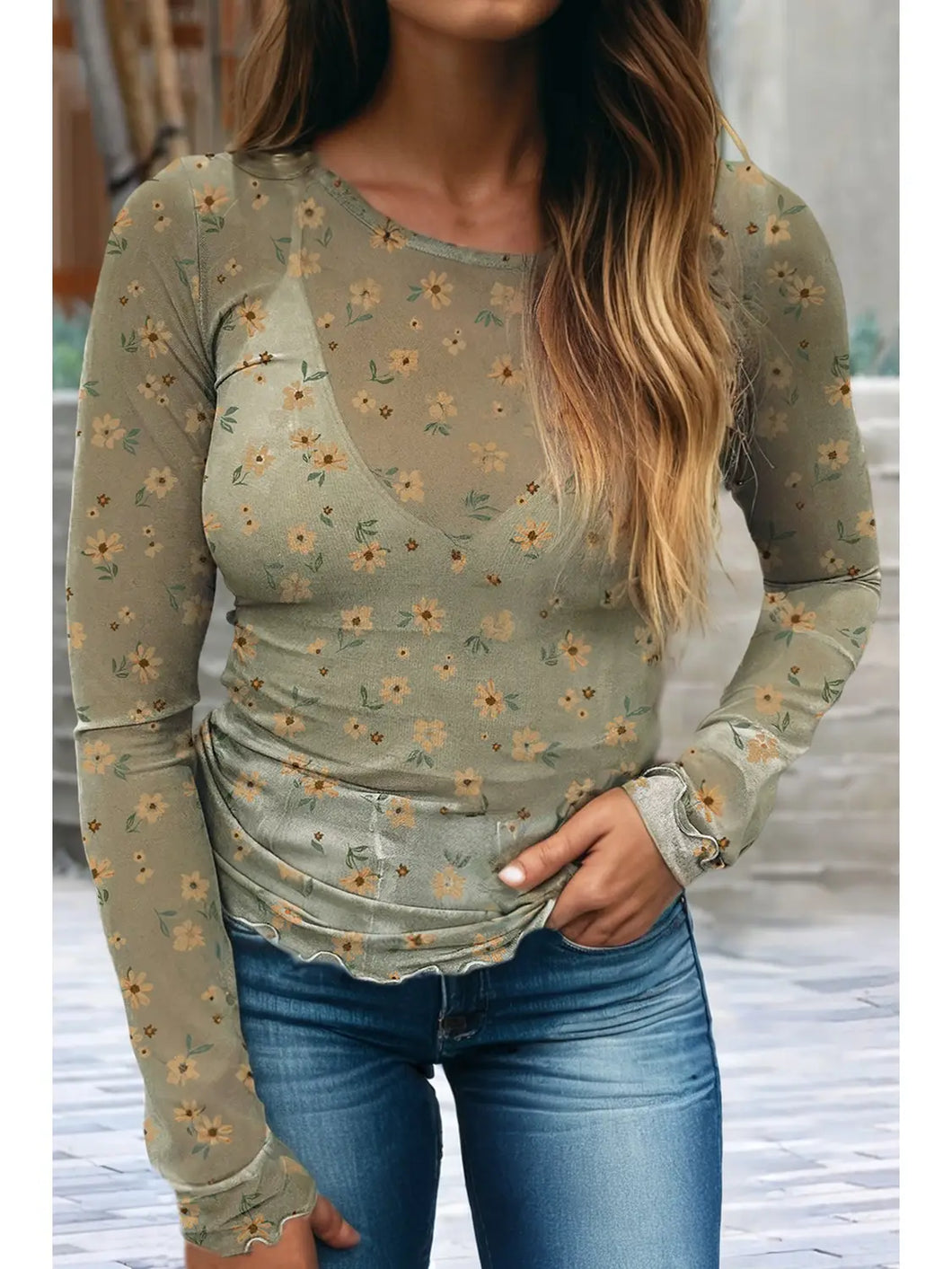 Vintage Floral Print Southern Style Mesh Shirt