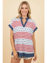 Load image into Gallery viewer, Stars and Striped V-neck with Ribbed Accent