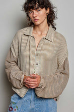 Load image into Gallery viewer, Linen Stripe Color Block Button Down Long Sleeve Shirt