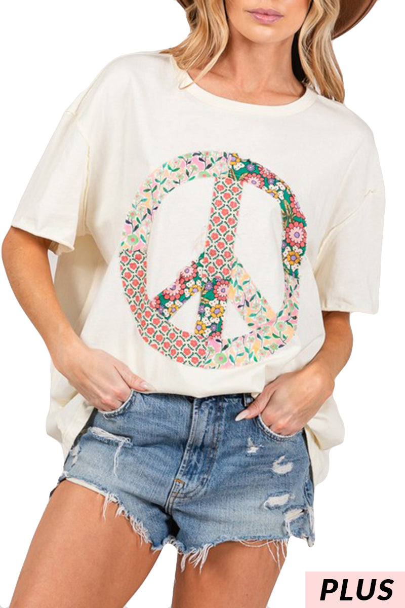 Cream Floral Peace Sign Top