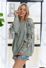 Load image into Gallery viewer, Grey Sweater with Slit Bow Sleeves