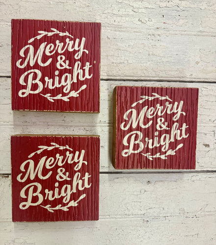 Merry Bright Rustic Wood Box Sign