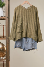 Load image into Gallery viewer, Relaxed Fit Rib Knit Pocket Sweater Olive