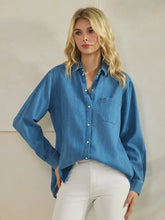 Load image into Gallery viewer, Snap Button Down Denim Blue Blouse
