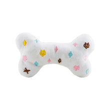 Load image into Gallery viewer, White Chewy Vuiton Bones Squeaker Dog Toy