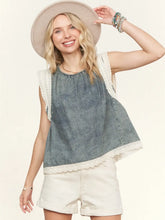 Load image into Gallery viewer, Denim Blouse with Lace Trim