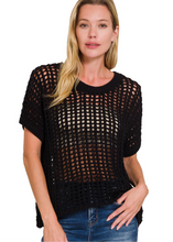 Load image into Gallery viewer, Black Fish Net Crochet Sweater
