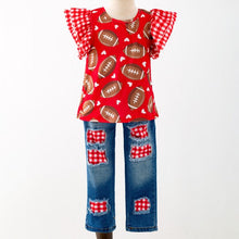 Load image into Gallery viewer, Red Gingham Distressed Denim