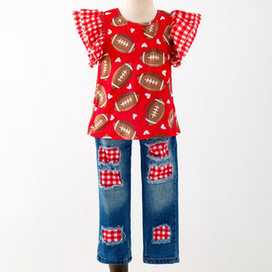 Red Gingham Distressed Denim